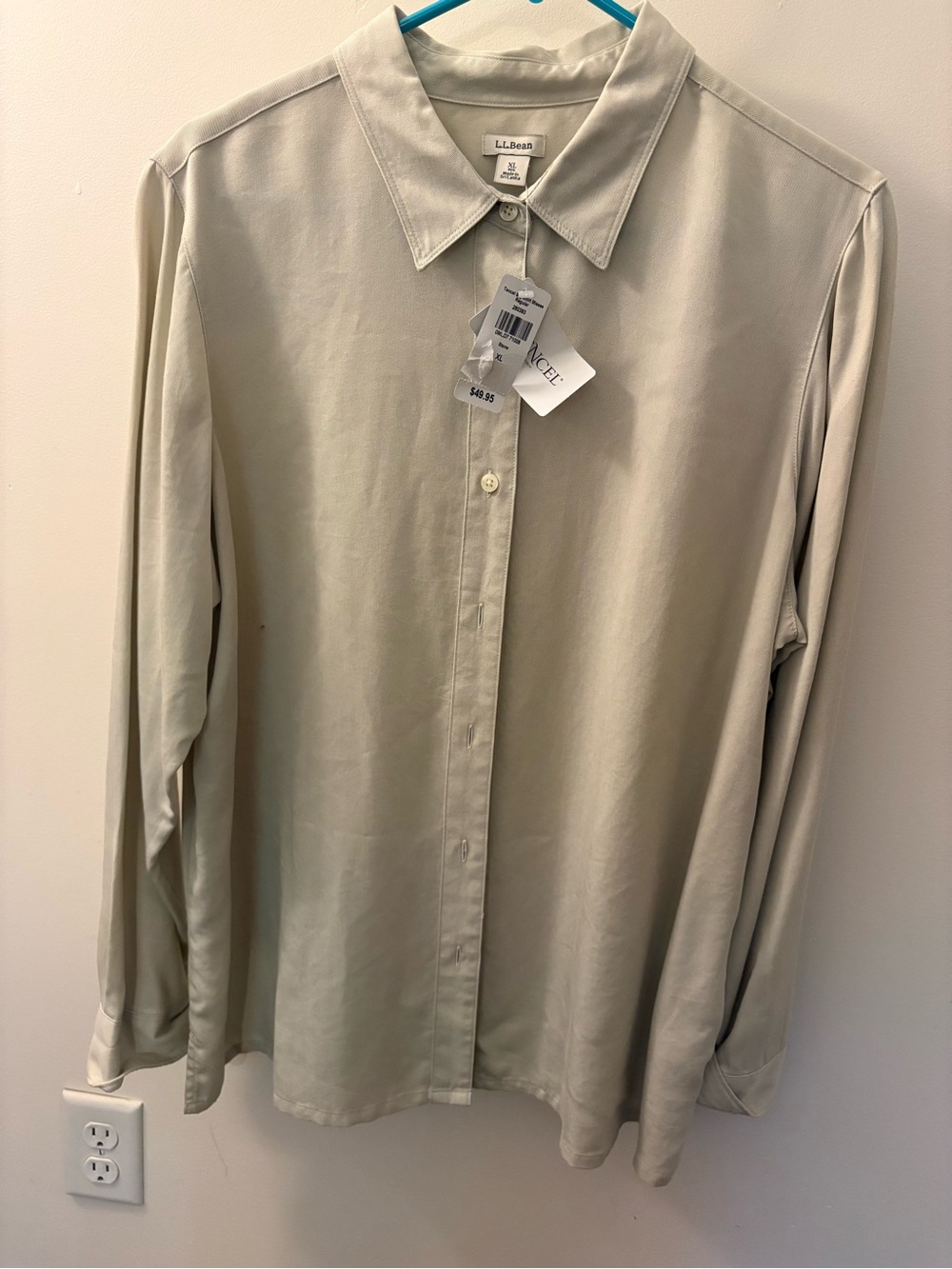 L.L.Bean Tencel Button Up Shirt Womens XL Stone Beige Long Sleeve NWT Soft